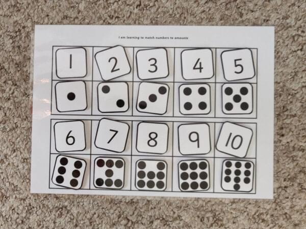 I am learning to match numbers to dice faces
