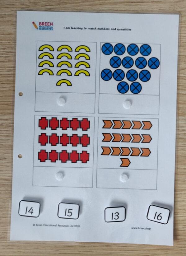 I am learning to match numbers and quantities to 20